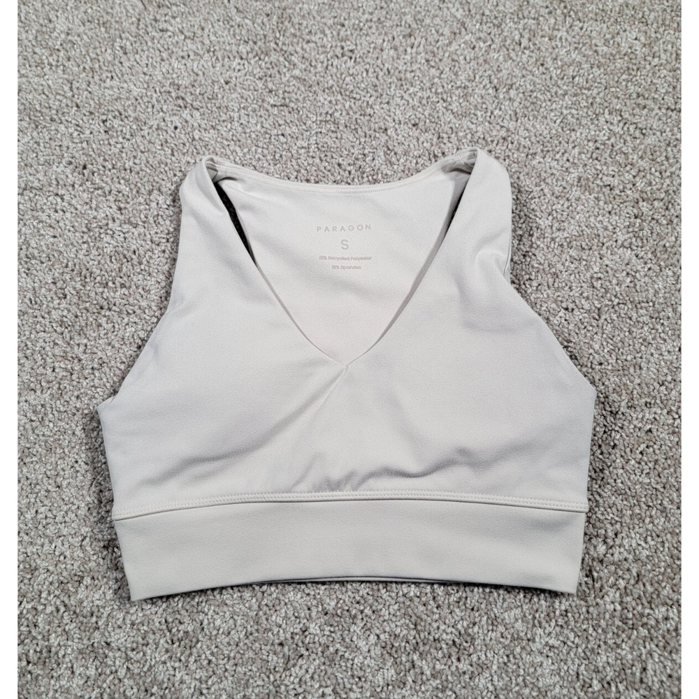 Paragon Sports Bra Small Padded Inserts Stretch Gym Womens Beige Support Fitness